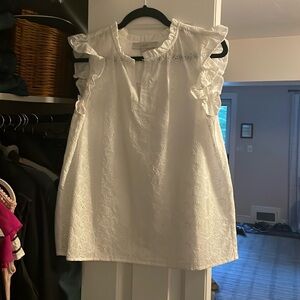 Loft White Eyelet Short Sleeve Ruffle Blouse Medium